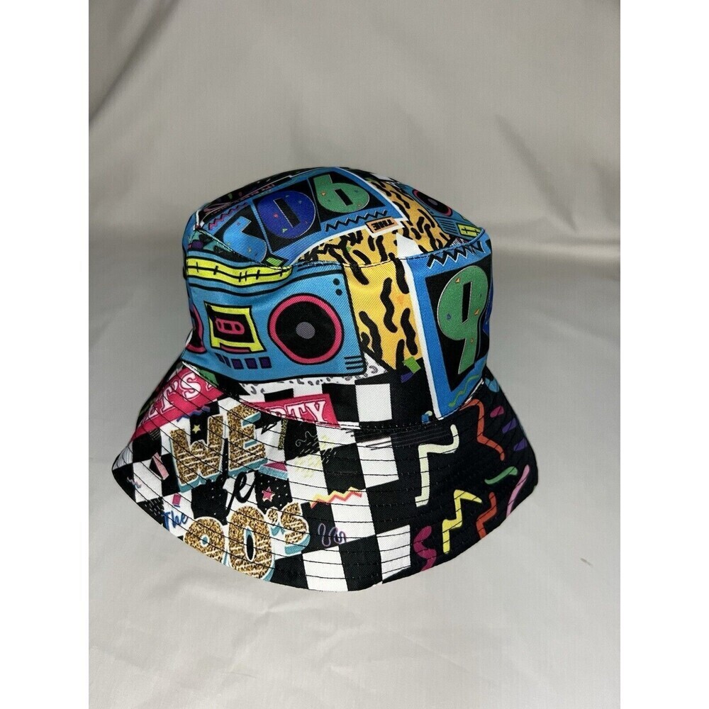 BUCKET HAT I LOVE THE 90'S & REVERSIBLE BLACK WITH EMBROIDERED SUNGLASSES - Picture 4 of 10